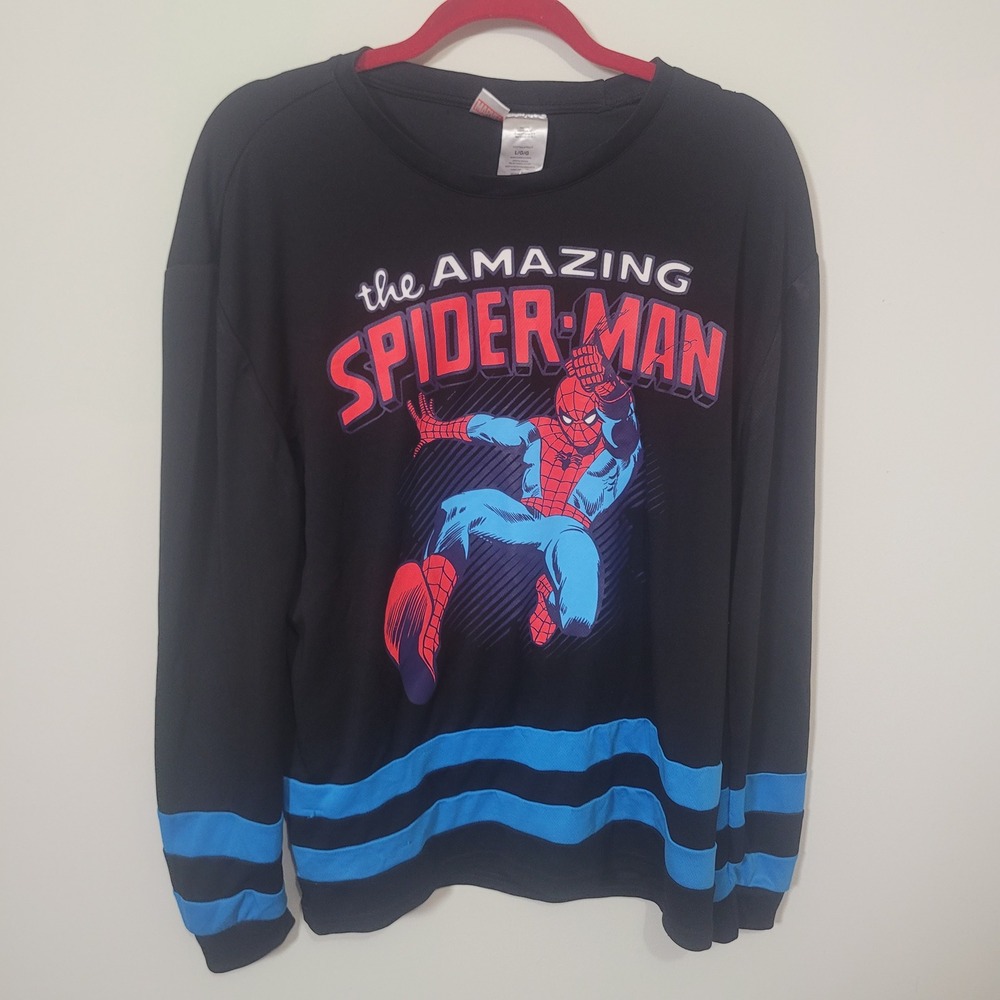 Marvel‎ Large Spider-Man Graphic Long Sleeve Jersey Mens Black Blue MCM037A